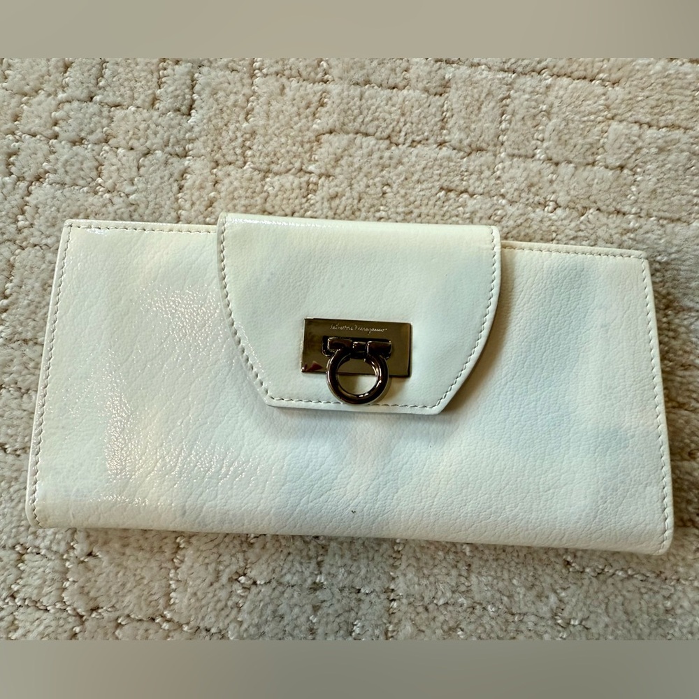 Ferragamo white patent leather wallet